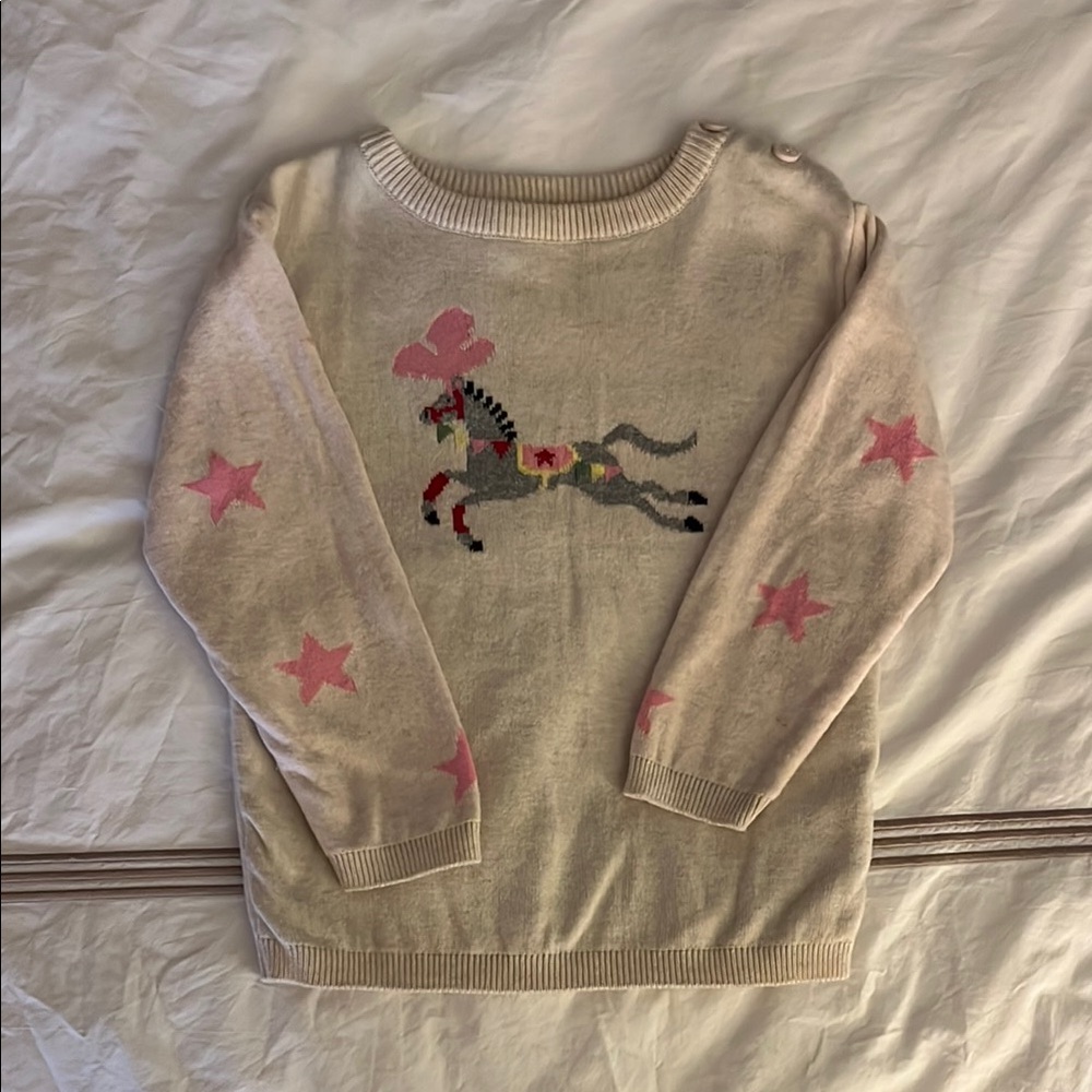 Beautiful Sophie Allport Carousel Cream Sweater with Pink Star Accents